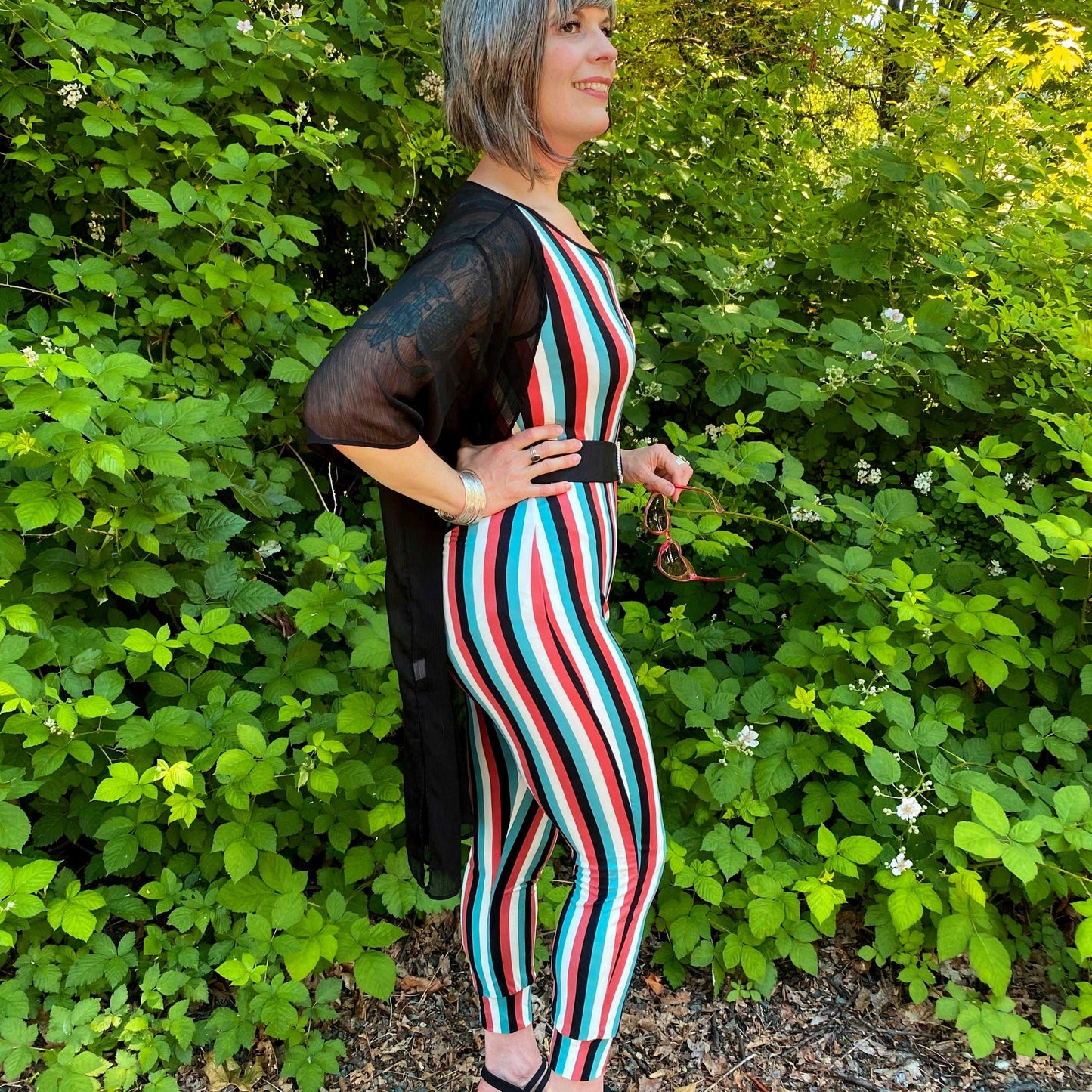 SAMPLE MoonEaze™ | Vertical Striped Terracotta Sleeveless Women's Full Sleeveless Bodysuit-Loungewear-S-Thrum State