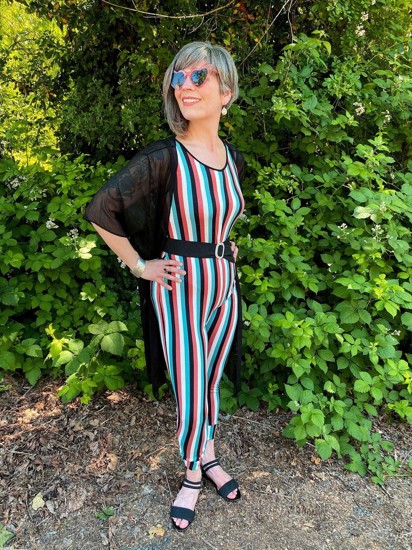 SAMPLE MoonEaze™ | Vertical Striped Terracotta Sleeveless Women's Full Sleeveless Bodysuit-Loungewear-S-Thrum State