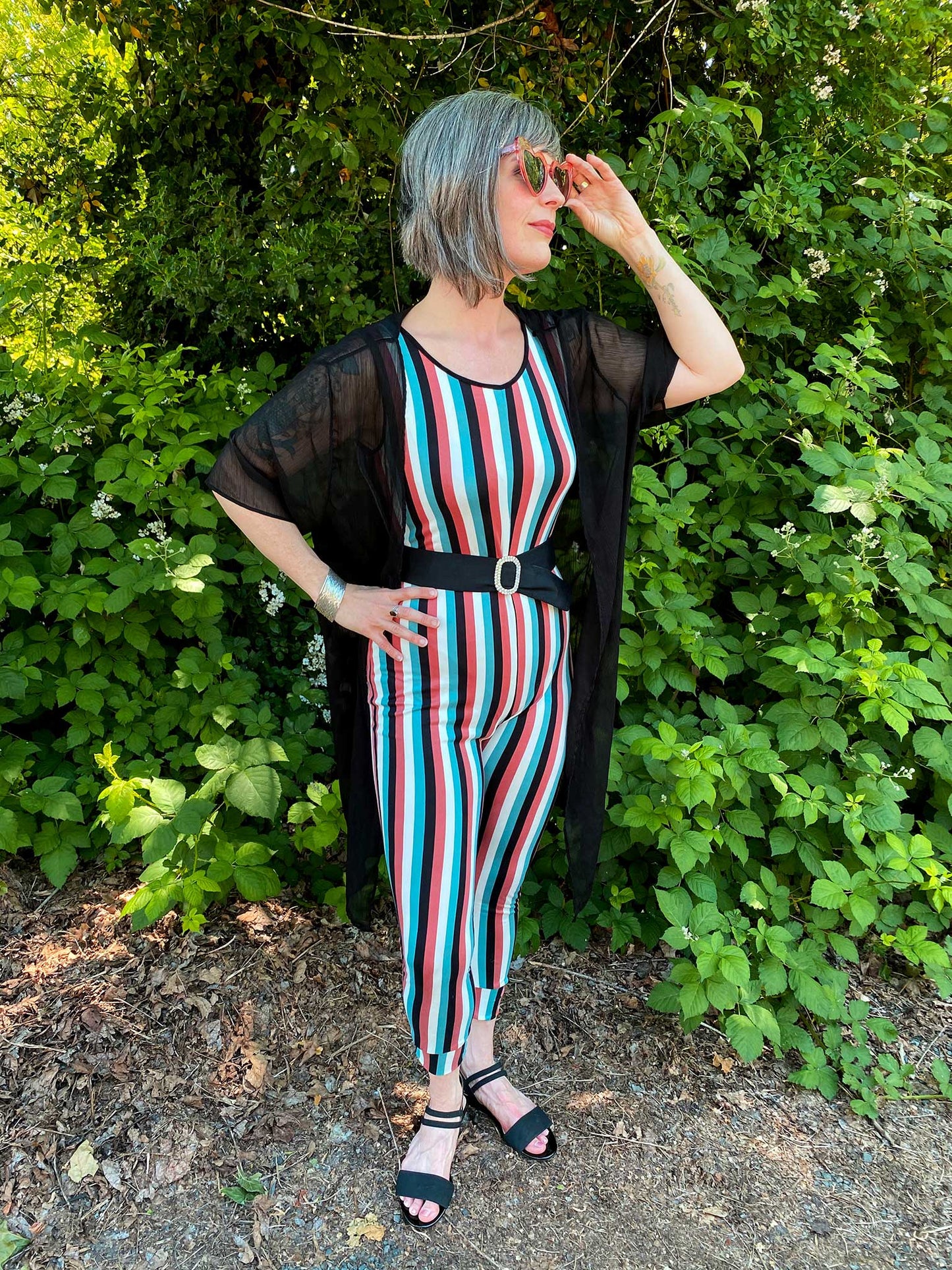 SAMPLE MoonEaze™ | Vertical Striped Terracotta Sleeveless Women's Full Sleeveless Bodysuit-Loungewear-S-Thrum State