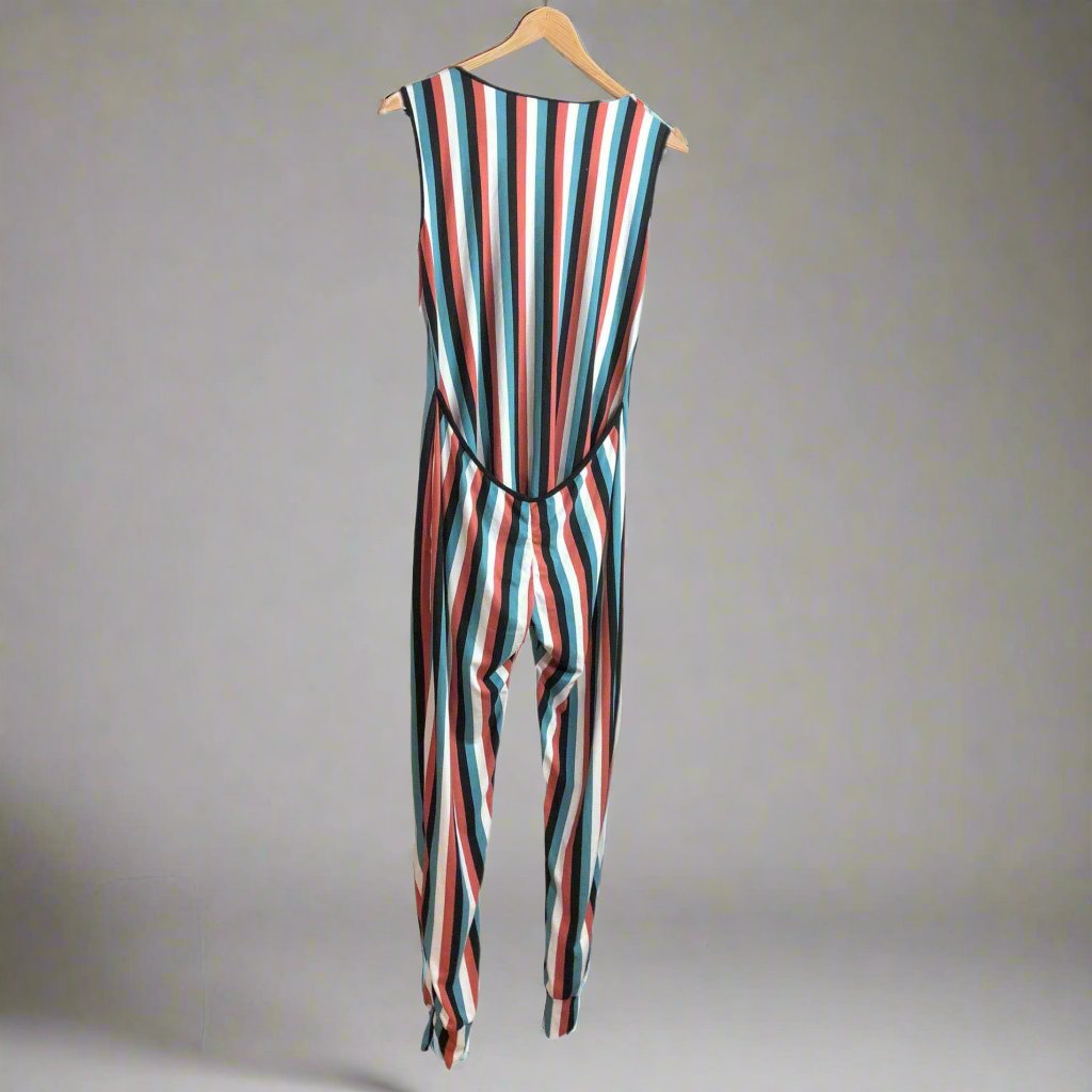 SAMPLE MoonEaze™ | Vertical Striped Terracotta Sleeveless Women's Full Sleeveless Bodysuit-Loungewear-S-Thrum State