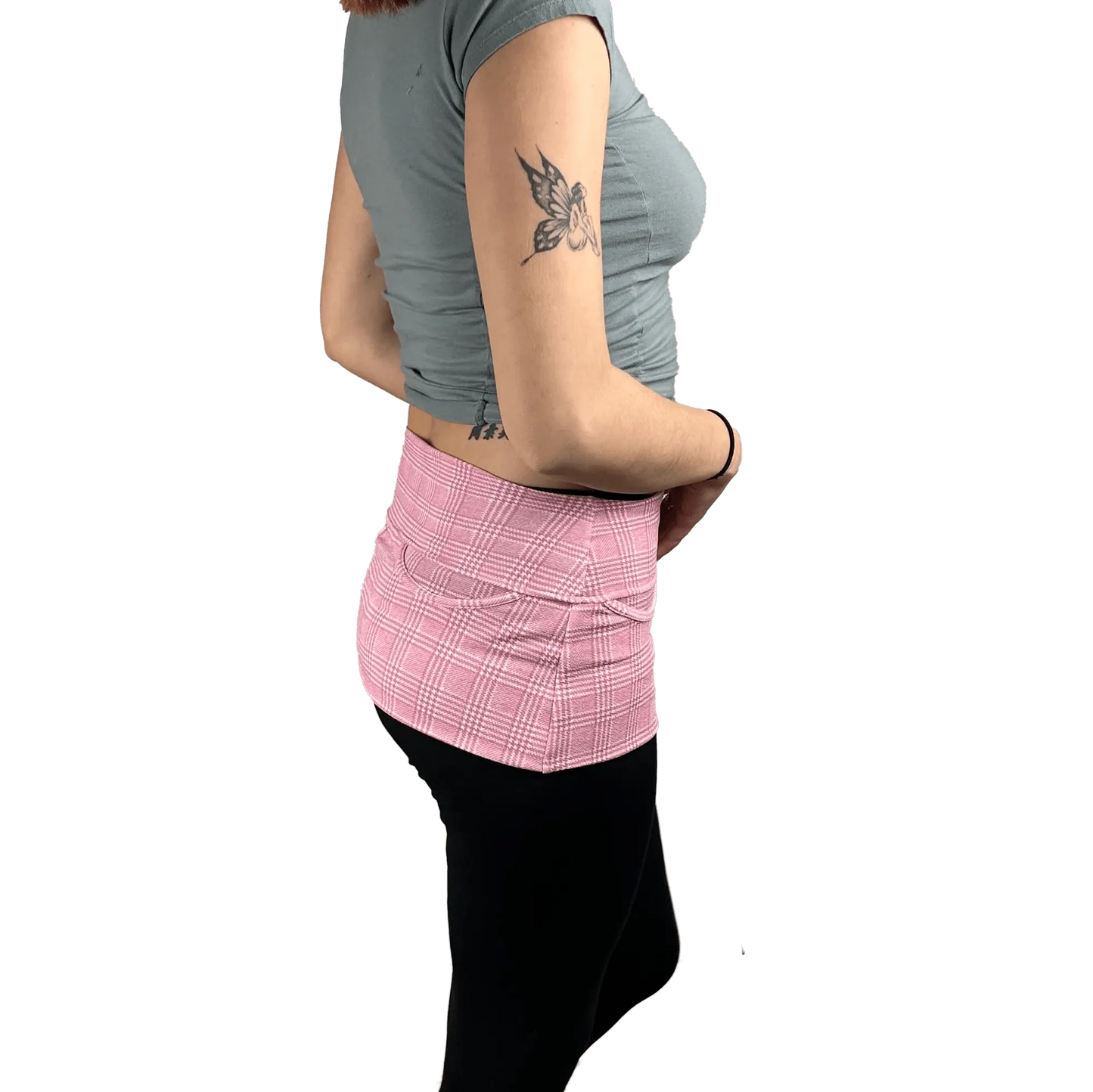 P05K™ | Pink Glen Plaid Scuba Crepe Waist Pockets Skirt-Waist Pockets-Thrum State