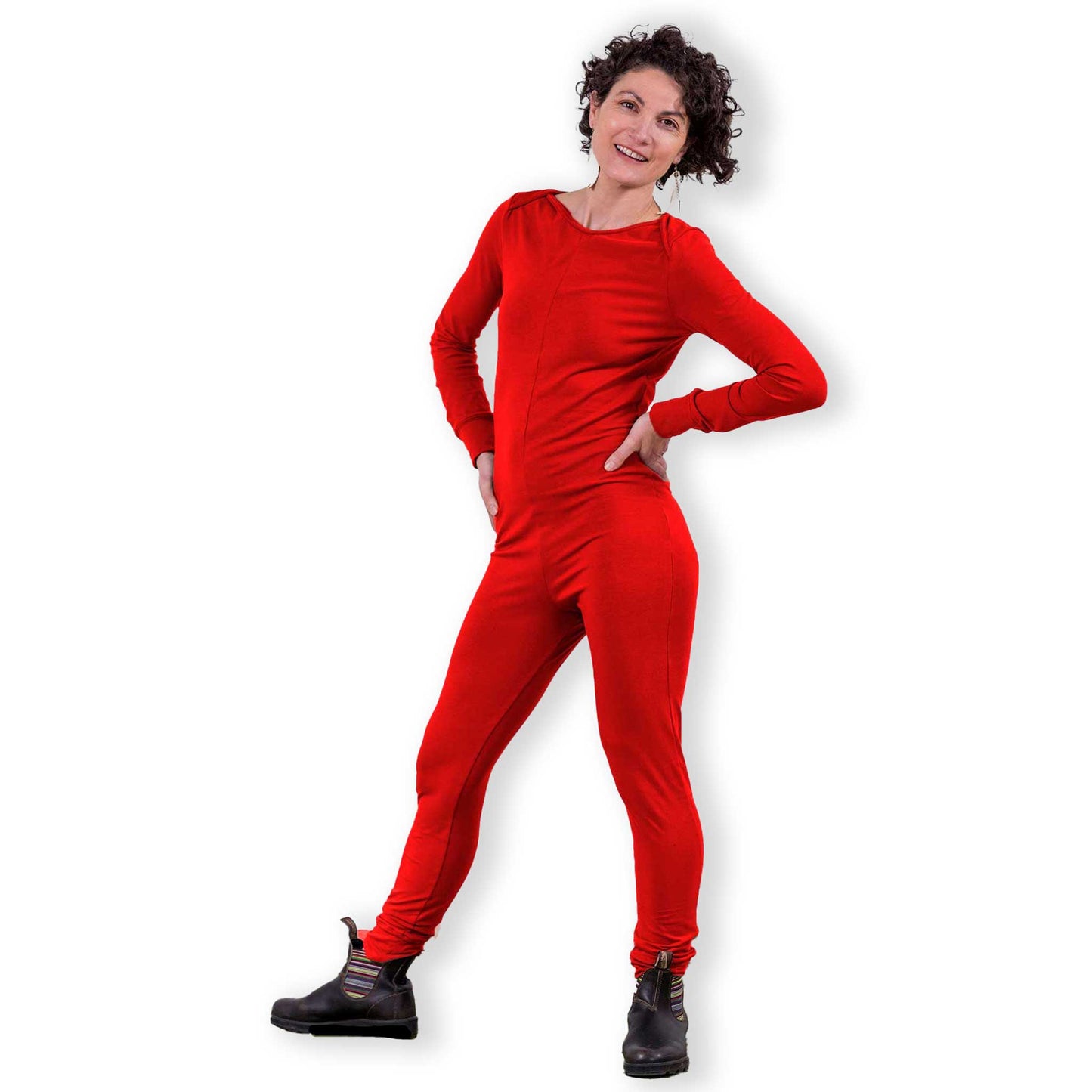 SAMPLE MoonEaze™ Red Bamboo Organic Cotton Knit Long Sleeve Women's Union Suit-One Piece Thermals-X-Small-Scoop-Thrum State