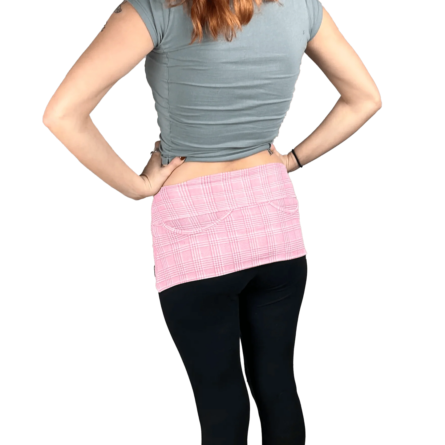 P05K™ | Pink Glen Plaid Scuba Crepe Waist Pockets Skirt-Waist Pockets-Thrum State
